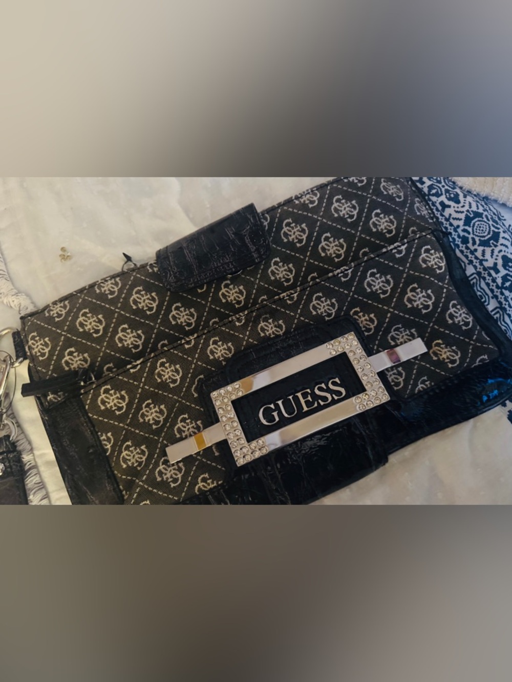 Guess Black and White Quilted Wristlet
